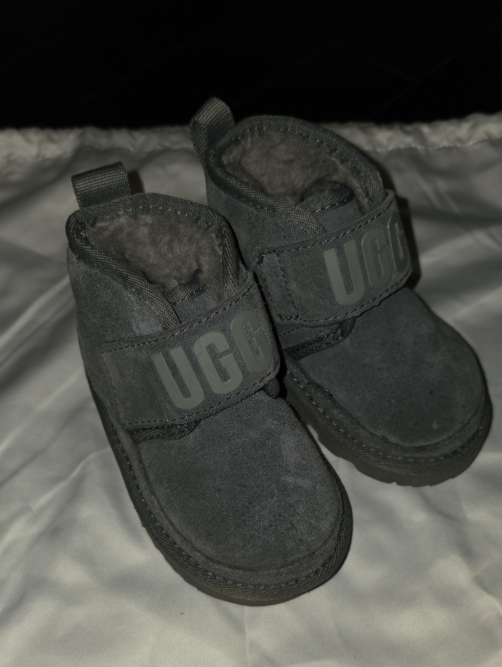 UGG Kids' Charcoal Suede Strap Boots